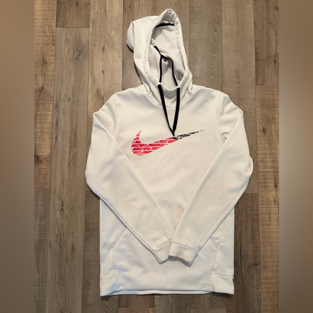 Nike Men's White Hoodie with Red Swoosh